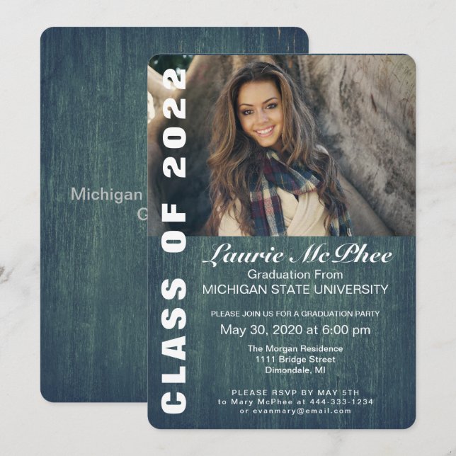 Invitation Fond texturé personnalisé pour photo de diplômé (Devant / Derrière)