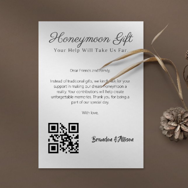 Invitation Fonds de lune de miel Registre Mariage Cadeau Qr C (Honeymoon Fund Wedding Registry Gift Qr Code Invitation)