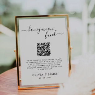 Invitation Fonds Lune de Miel Moderne QR Code Sign, Mariage