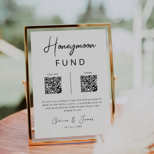 Invitation Fonds Lune de Miel QR Code Minimaliste, Mariage (Honeymoon Fund QR Code Minimalist, Wedding Invitation)