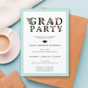 Invitation Font florale moderne Grad Party