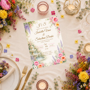 Invitation Fontaine de jardin romantique Fleur Mariage