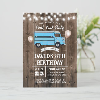 Invitation Food Truck Rustic Grange Bois fête d'anniversaire