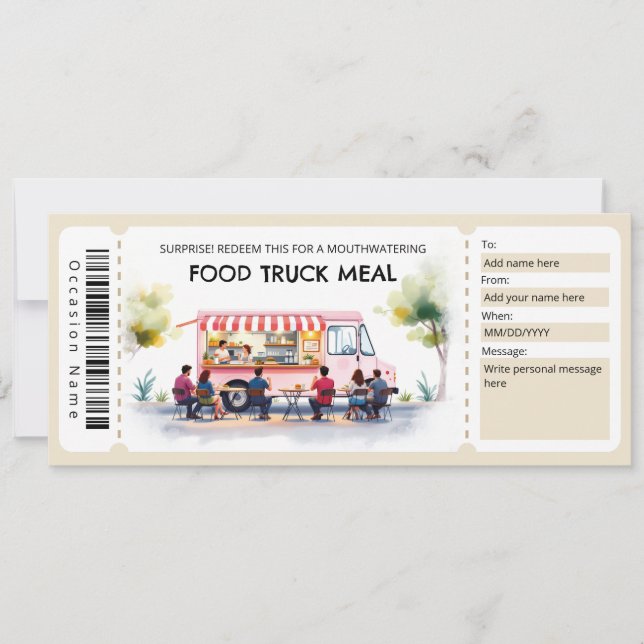 Invitation  Food Truck Ticket Gift Certificate (Devant)