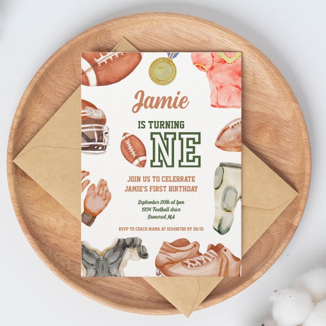 Invitation Football 1er Anniversaire Garçons Aquarelle (Créateur téléchargé)