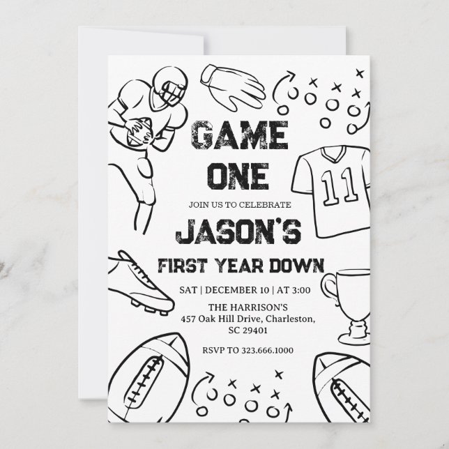 Invitation Football 1st Birthday American Sports Game On  (Devant)