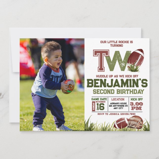 Invitation Football 2e année en bas photo Anniversaire (Devant)