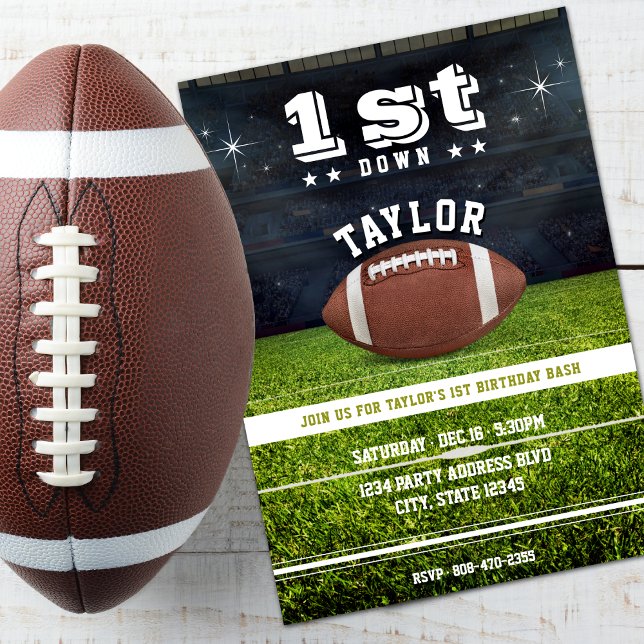 Invitation Football américain 1er anniversaire (American Football Field 1st Birthday Party Invitation)