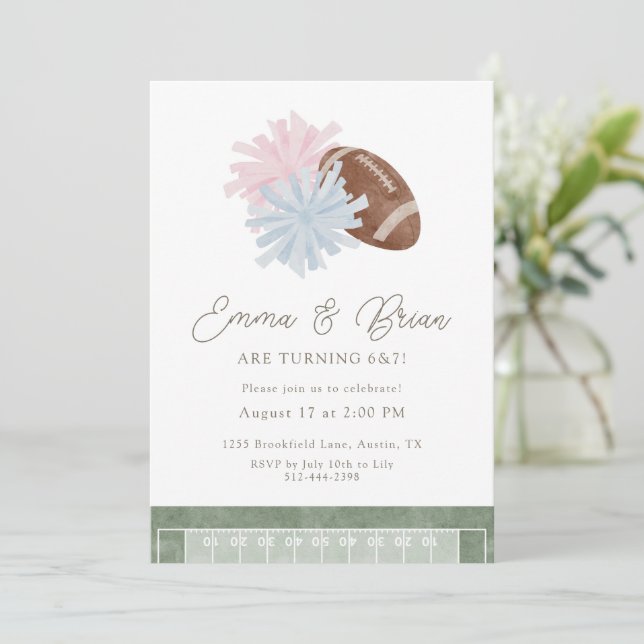 Invitation Football and Cheer Siblings Joint Birthday (Debout devant)