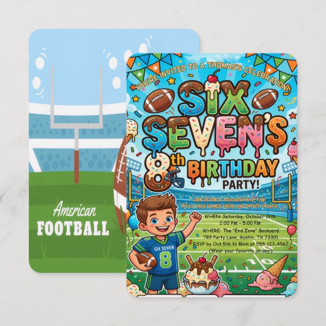 Invitation Football and Ice Cream 8th Birthday Party (Devant / Derrière)
