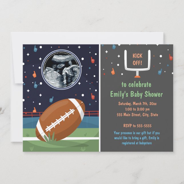 Invitation football avec photo garçon baby shower (Devant)