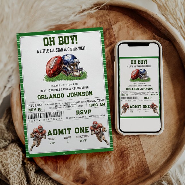 Invitation Football Baby Shower | A Little All Star Is On His (Créateur téléchargé)