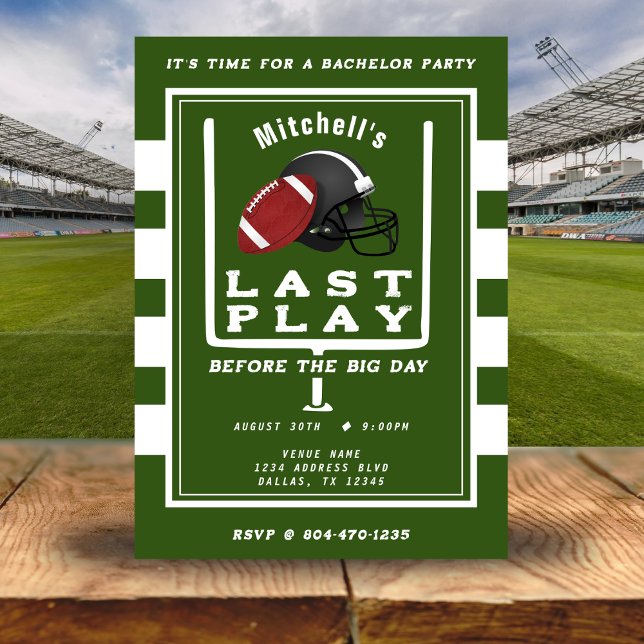 Invitation Football Bachelor Party Jouer Dernier avant le gra (Football Bachelor Party Last Play Before Big Day Invitation
)