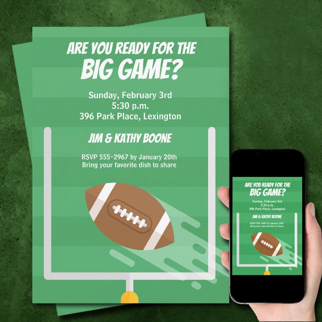 Invitation Football Big Game Watch Party (Football Big Game Watch Party Invitations - order INSTANT DOWNLOAD, PRINTED or both)