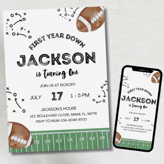Invitation Football Birthday Invitation, First Year Down,Foot