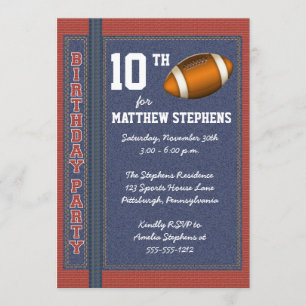 Invitation Football Denim Bricks Sport rustique Anniversaire