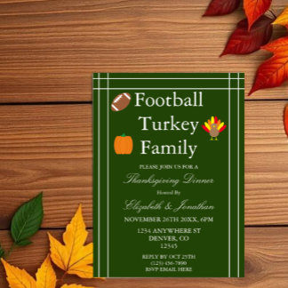 Invitation Football, Dinde, Action de grâce en famille