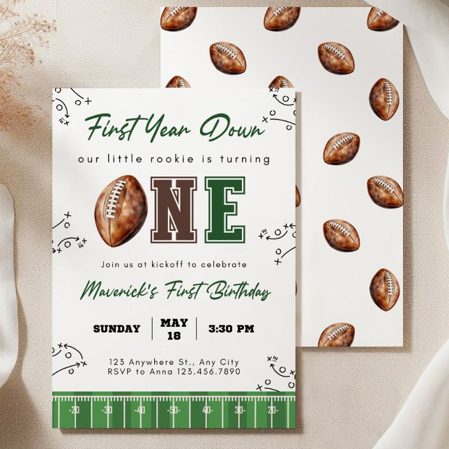 Invitation Football First Birthday Invite, First Year Down In (Créateur téléchargé)