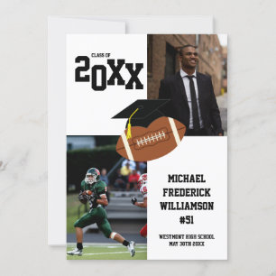 Invitation Football Graduation Sports Noir et Blanc