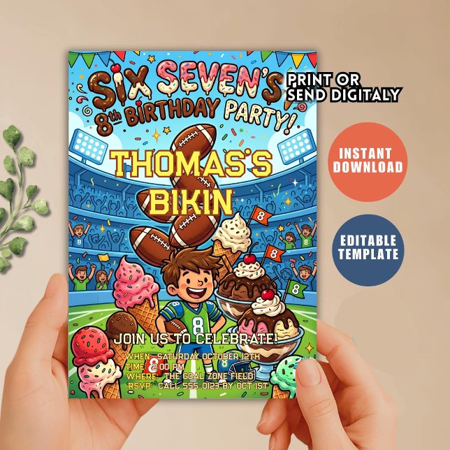 Invitation Football Ice Cream Drip Six Seven boy  Birthday  (Créateur téléchargé)