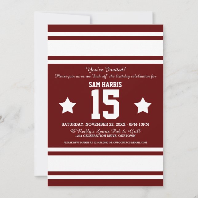 Invitation Football Jersey Burgundy|Invitations du parti blan (Devant)