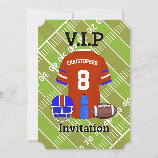 Invitation Football Jersey et pitch Anniversaire rouge (Devant)
