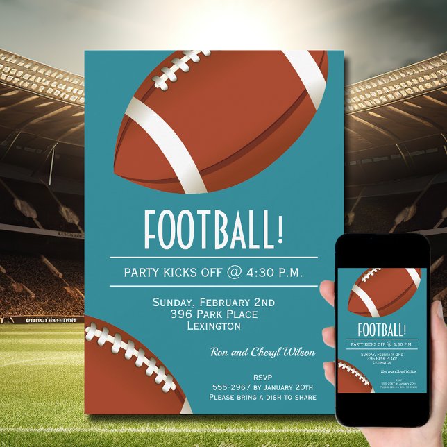 Invitation Football Jour Aqua (Order INSTANT DOWNLOAD to send digitally or PRINTED cards to mail or both!
)