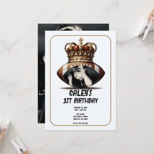 Invitation Football King Gold Crown Photo 1er anniversaire
