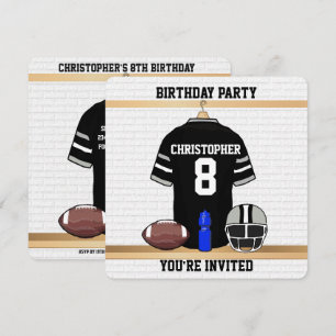 Invitation Football noir et gris Jersey Birthday Party