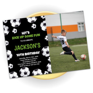 Invitation Football noir vert Anniversaire avec photo