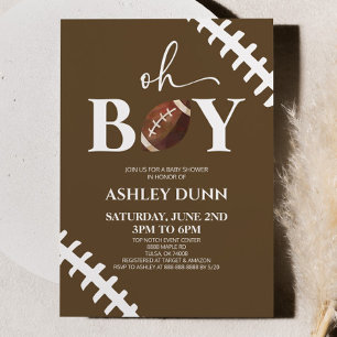 Invitation Football Oh Garçon Baby shower blanc Brown