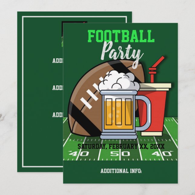 Invitation Football Party Green (Devant / Derrière)