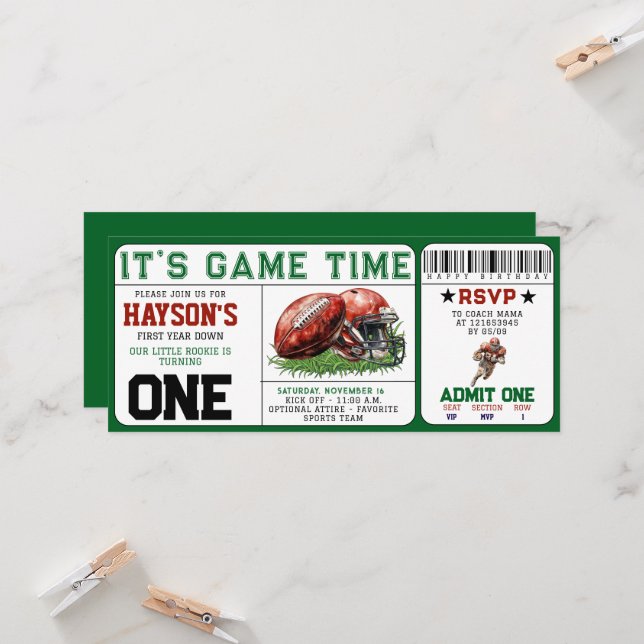 Invitation football première année bas billet 1er anniversair (Devant/Arrière en situation)