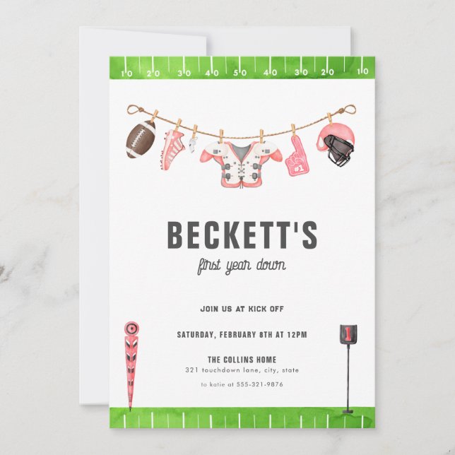 Invitation Football Rouge Anniversaire Première année en bas  (Devant)