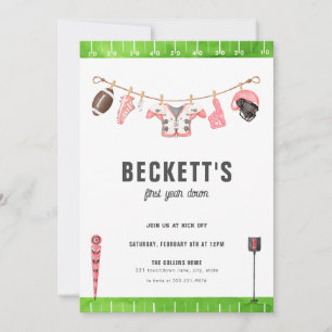 Invitation Football Rouge Anniversaire Première année en bas 