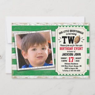 Invitation Football Rustic Green, 2e anniversaire de sport
