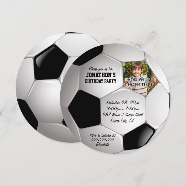 Invitation Football Soccer Ball Photo Anniversaire (Devant / Derrière)