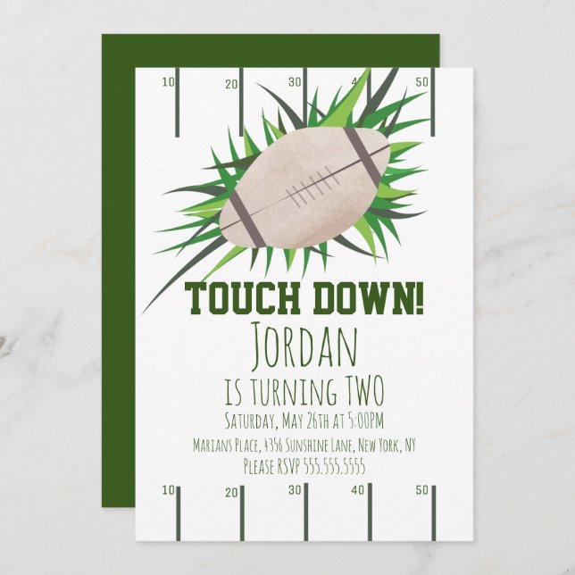Invitation Football Sport TouchDown Party Tailging Anniversai (Devant / Derrière)
