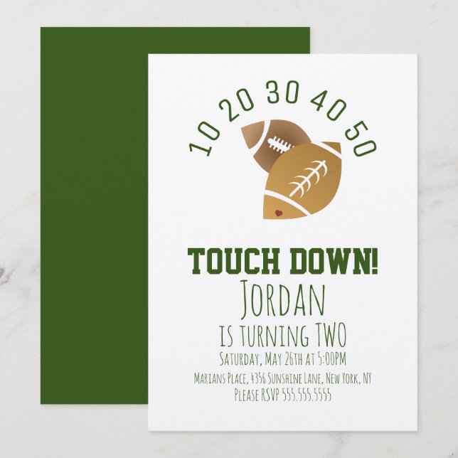 Invitation Football Sport TouchDown Queue de Rencontre Annive (Devant / Derrière)