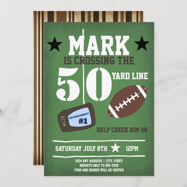 Invitation Football Thématique 50e anniversaire (Devant / Derrière)