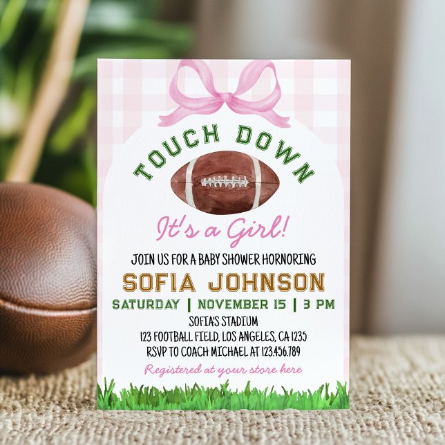 Invitation Football Touchdown C'est une fille Baby shower ros (Créateur téléchargé)