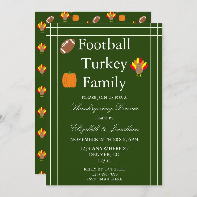 Invitation Football, Turquie, Thanksgiving en famille (Devant / Derrière)