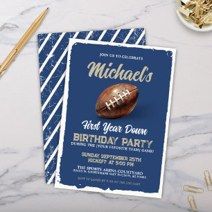 Invitation Football vintage Blue Boys 1er anniversaire