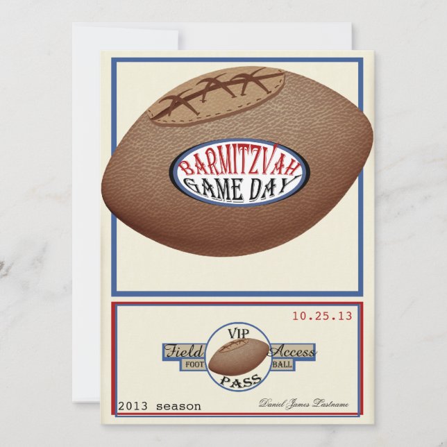 Invitation Football vintage Field Pass Bar Mitzvah (Devant)