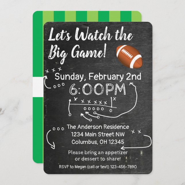 Invitation Football Watch Party - Big Game (Devant / Derrière)