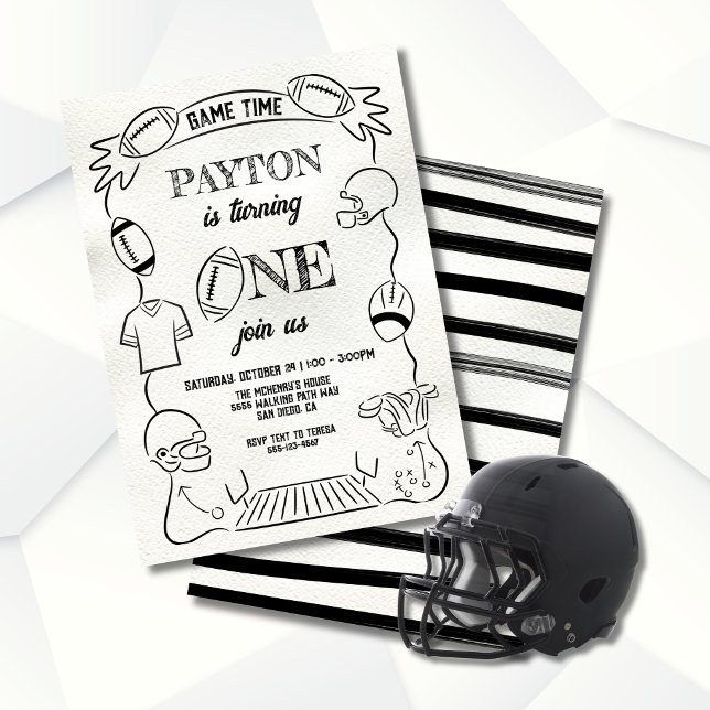 Invitation Football Whimsical 1ère Main dessinée Anniversaire (Créateur téléchargé)