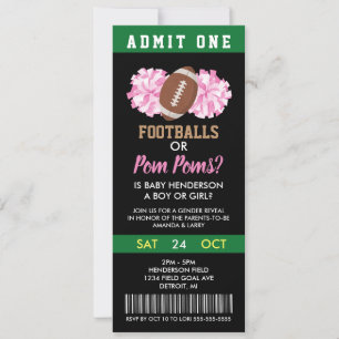Invitation Footballs ou Pom Poms Sexe Révéler Ticket