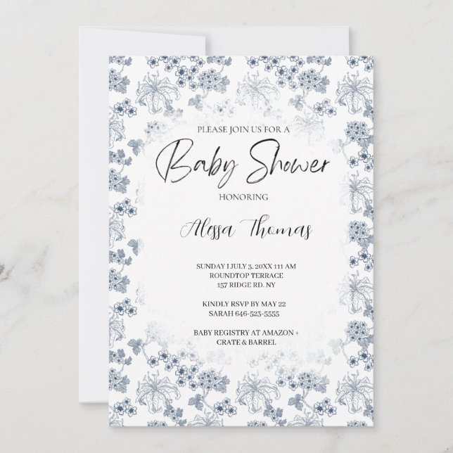 Invitation for baby shower Toile Desing-Customizab (Devant)