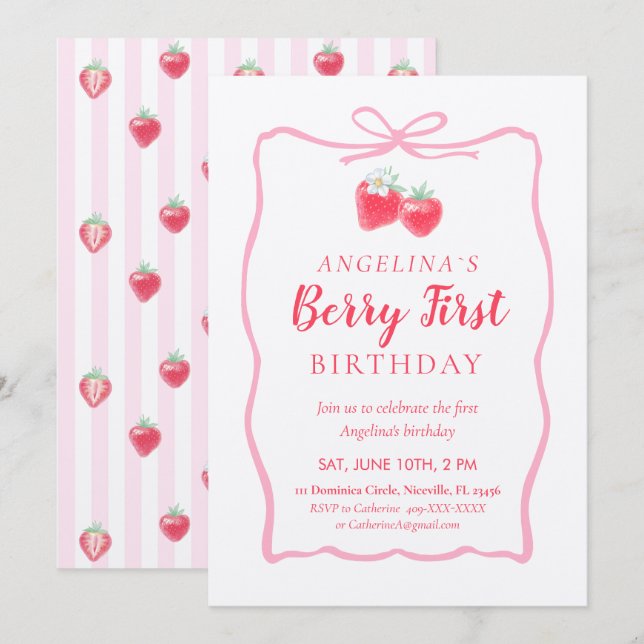 Invitation for Elegant First Birthday . (Devant / Derrière)
