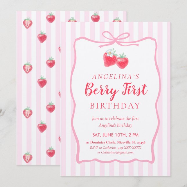 Invitation for Elegant First Birthday . (Devant / Derrière)